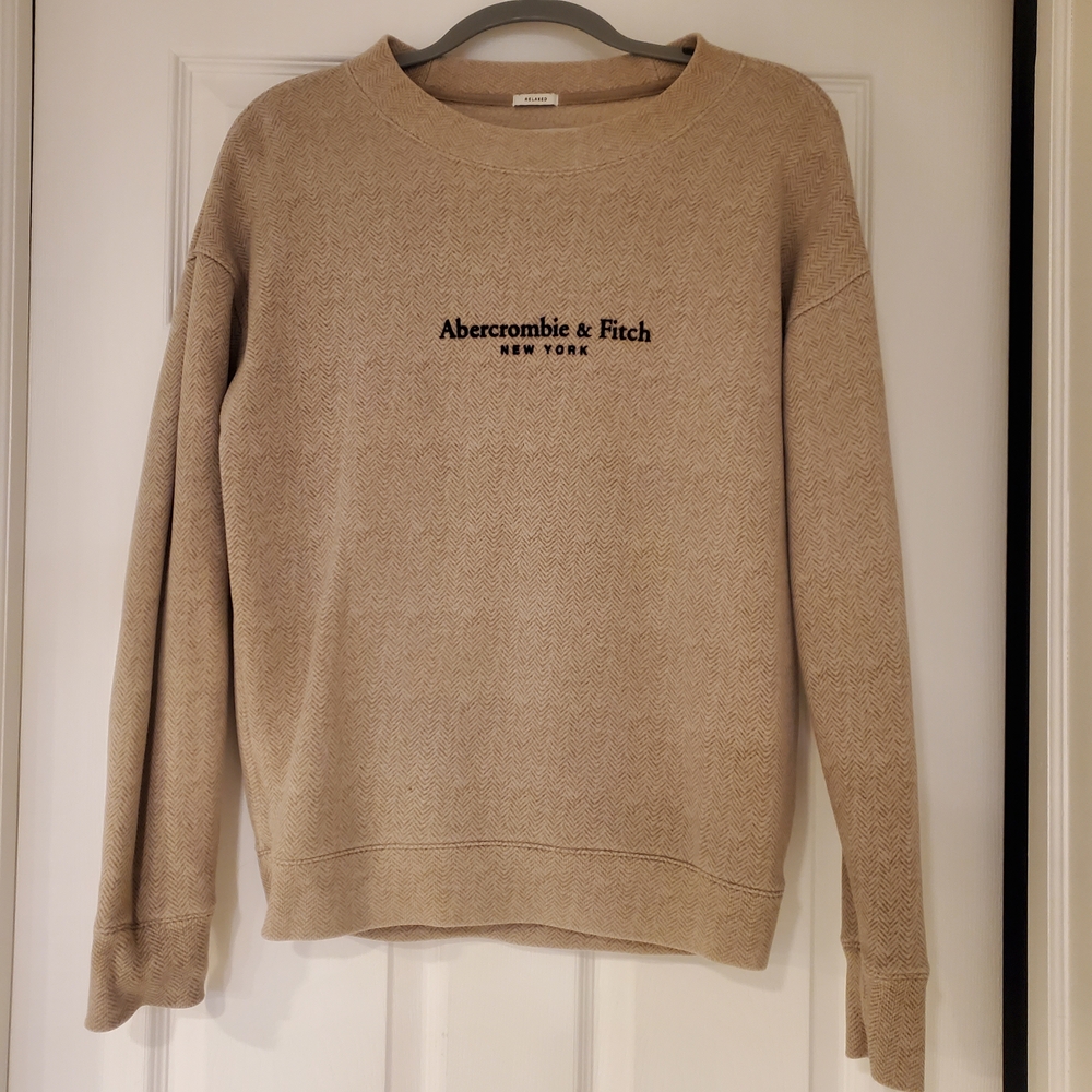 Abercrombie & Fitch Men's Tan Herringbone Crewneck Sweatshirt